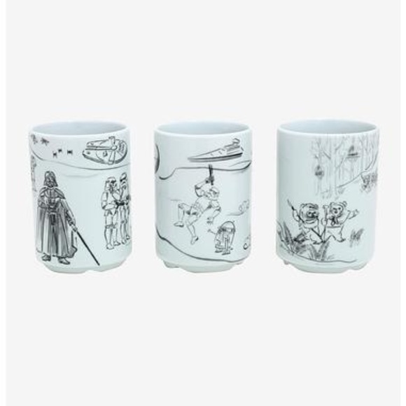 Star Wars Gobal Hand Drawn 3 Piece Tea Cup Set - Picture 1 of 1